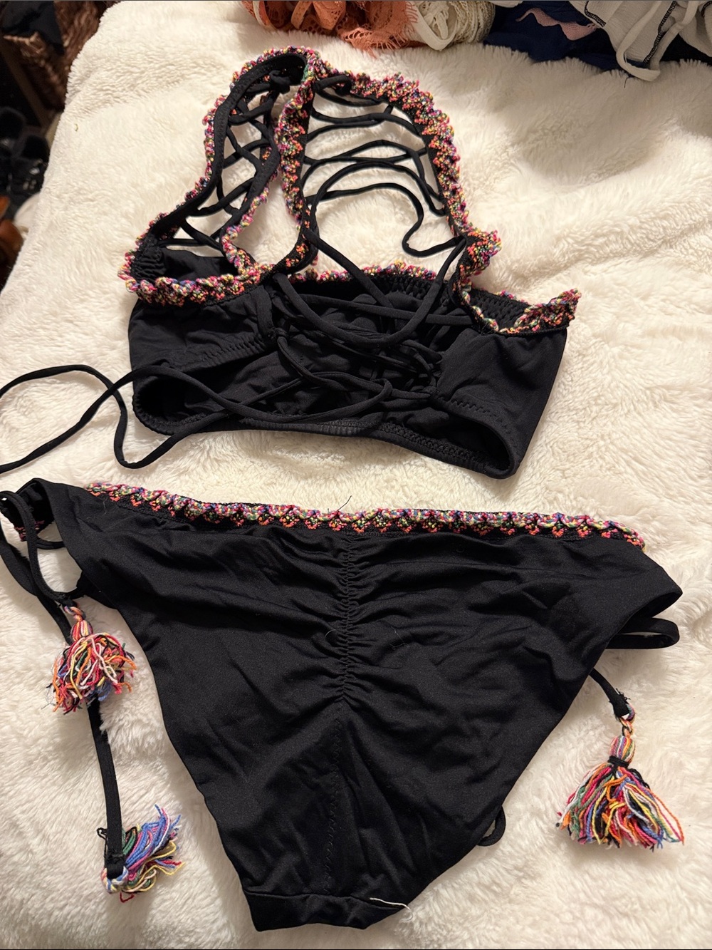 BECCA Black Bikini with Multicolor Crochet Trim - Picture 3 of 3
